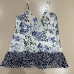 Victoria's Secret Sheer Blue Floral Ruffle Cami Top Dress Boho Coastal Party L